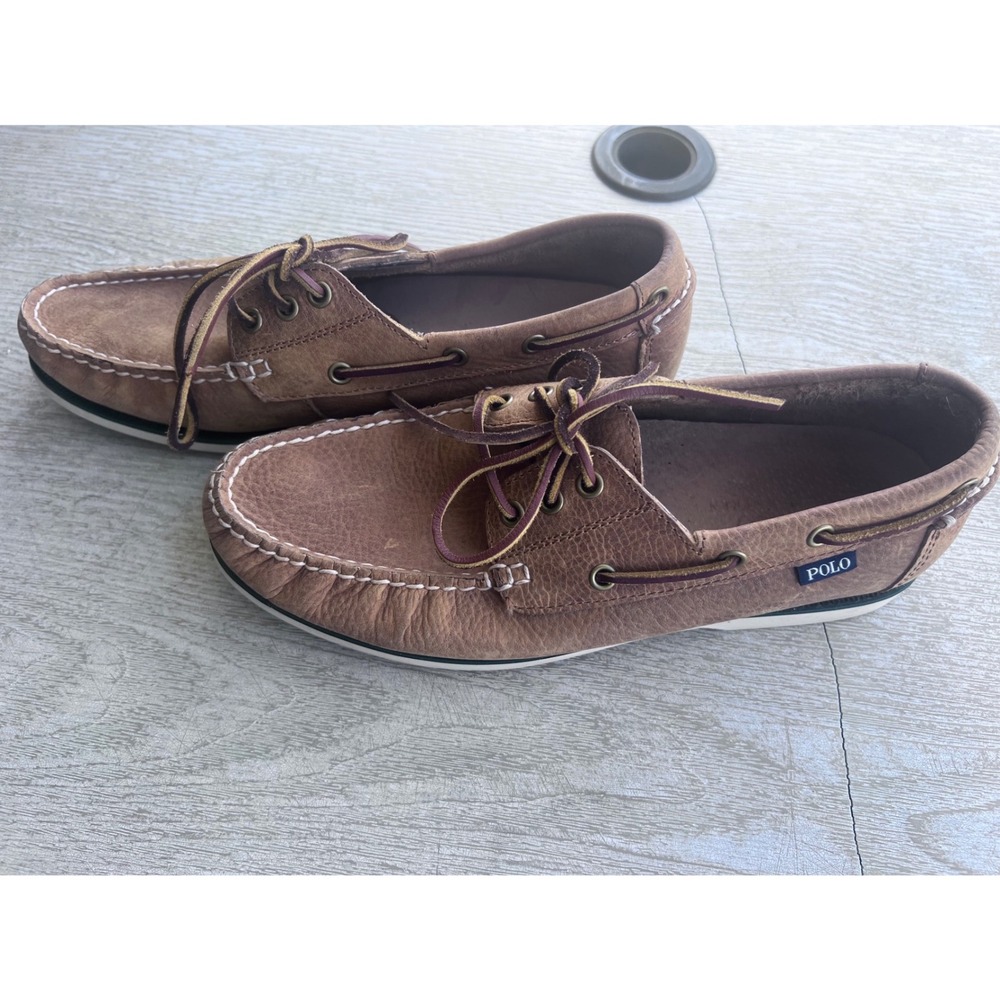 Polo Ralph Lauren Bienne Mens Brown Leather Boat Shoes Loafers 9.5D 14357